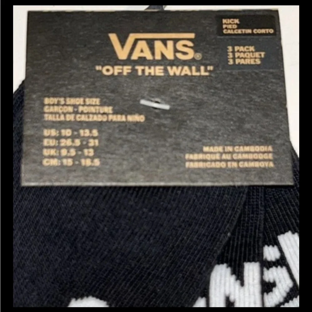 Vans Off The Wall No Show Kick Socks 3 Pair Boys 10-13.5 Black w White LogoSkate